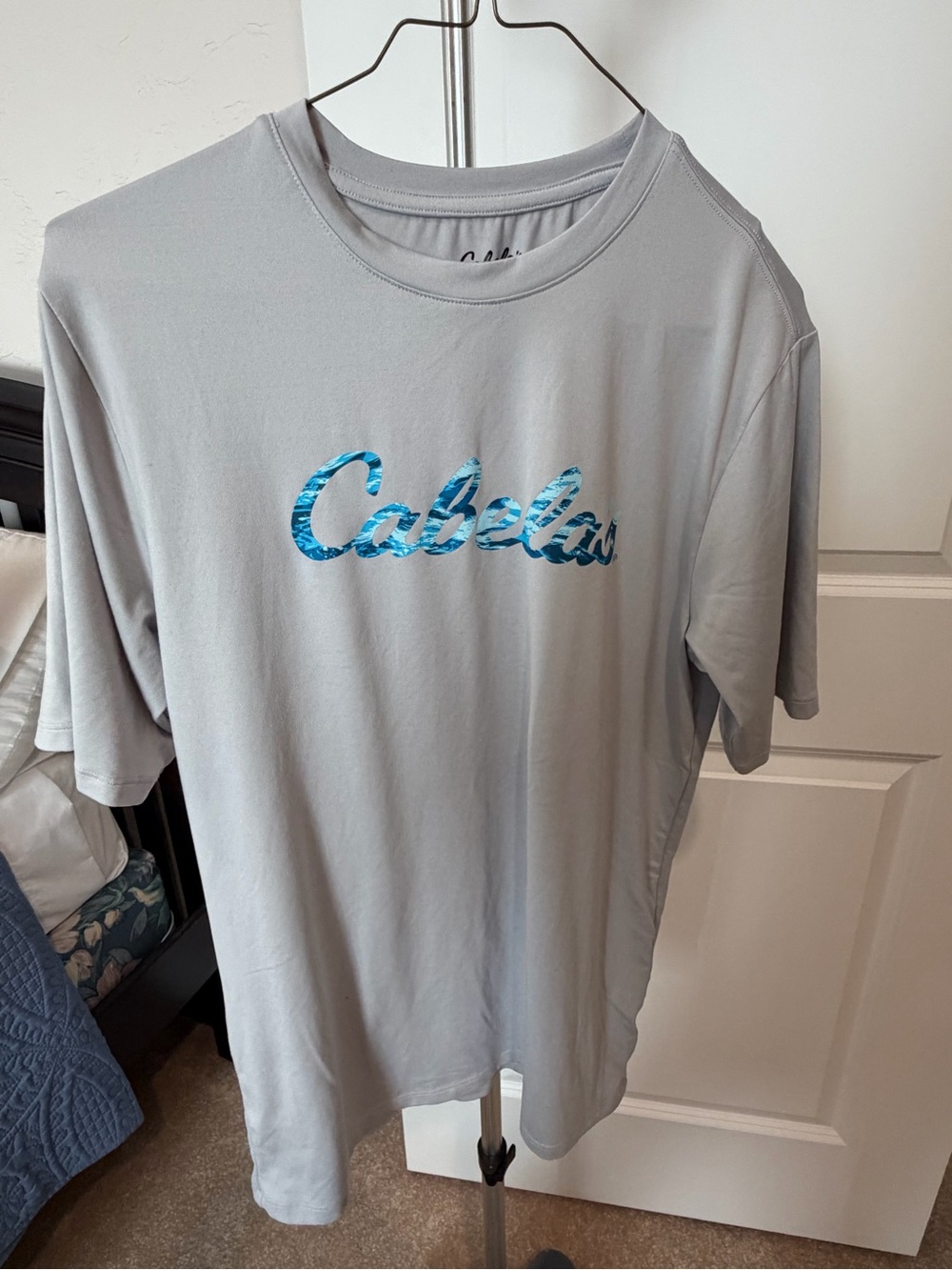 Cabela's Light Gray Short-Sleeve Logo Tee with Blue Script